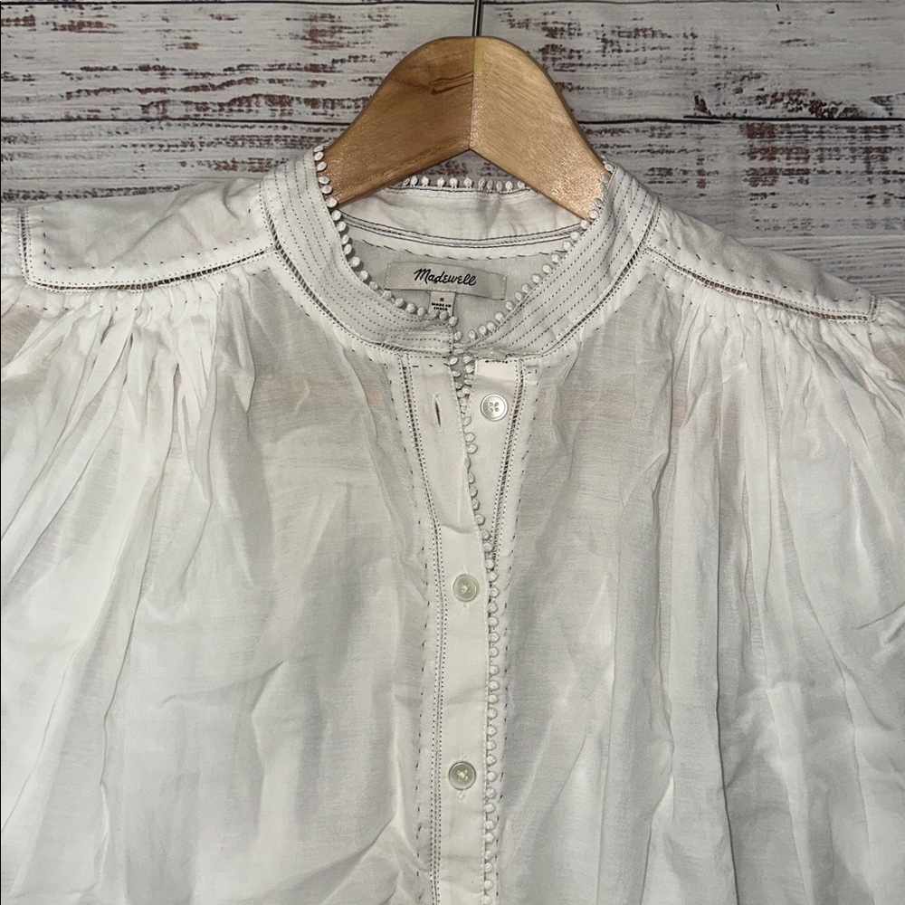 Madewell Shirred Lace-Trim Top Sz. S - Picture 8 of 10